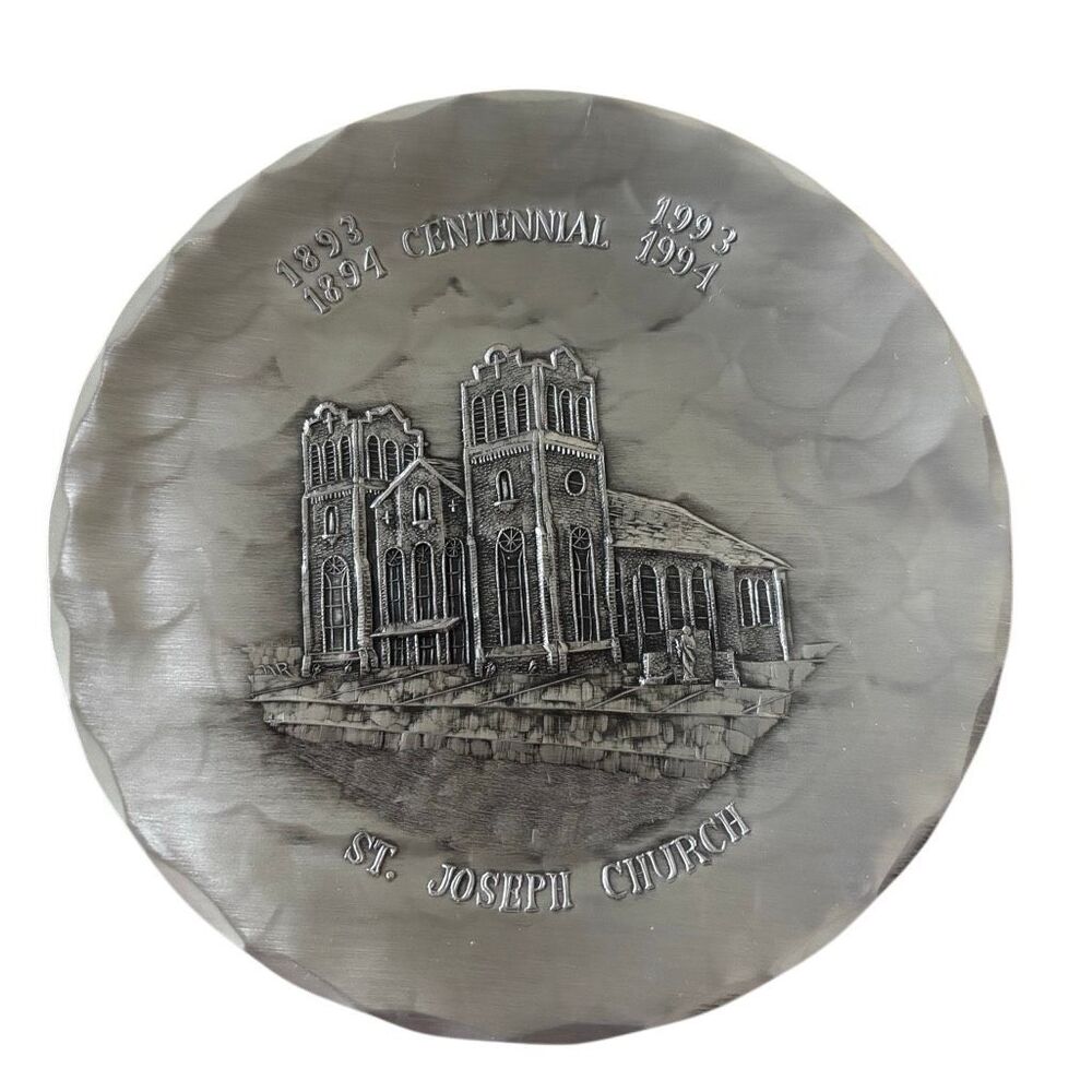 Vintage Natale Metal Plate St. Joseph Church DuBois PA Centennial 1893-1993 6"